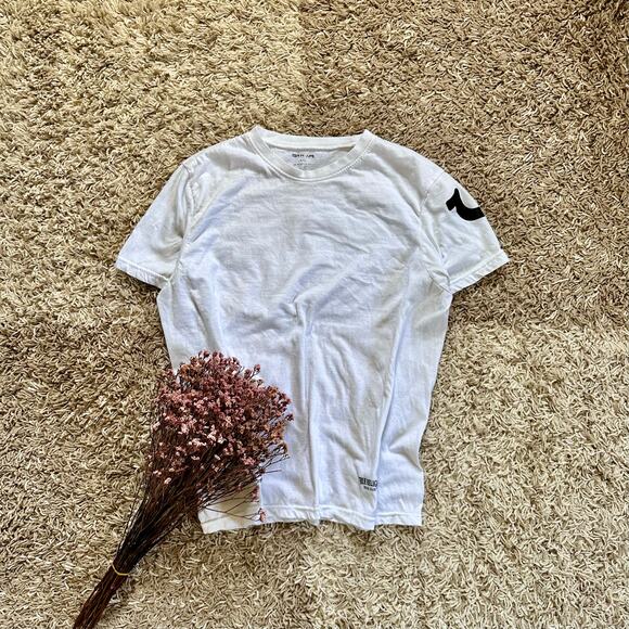 True Religion Jeans White Short Sleeve Tee Shirt Logo Women’s Size M - Picture 1 of 5